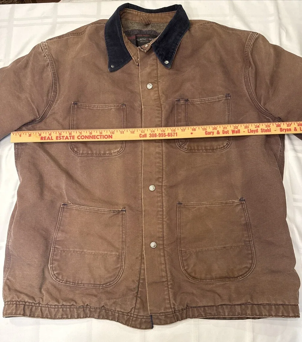 Vintage 60s 70s The King Size Co. Canvas Chore Coat Blanket Lined Mens XXL Brown